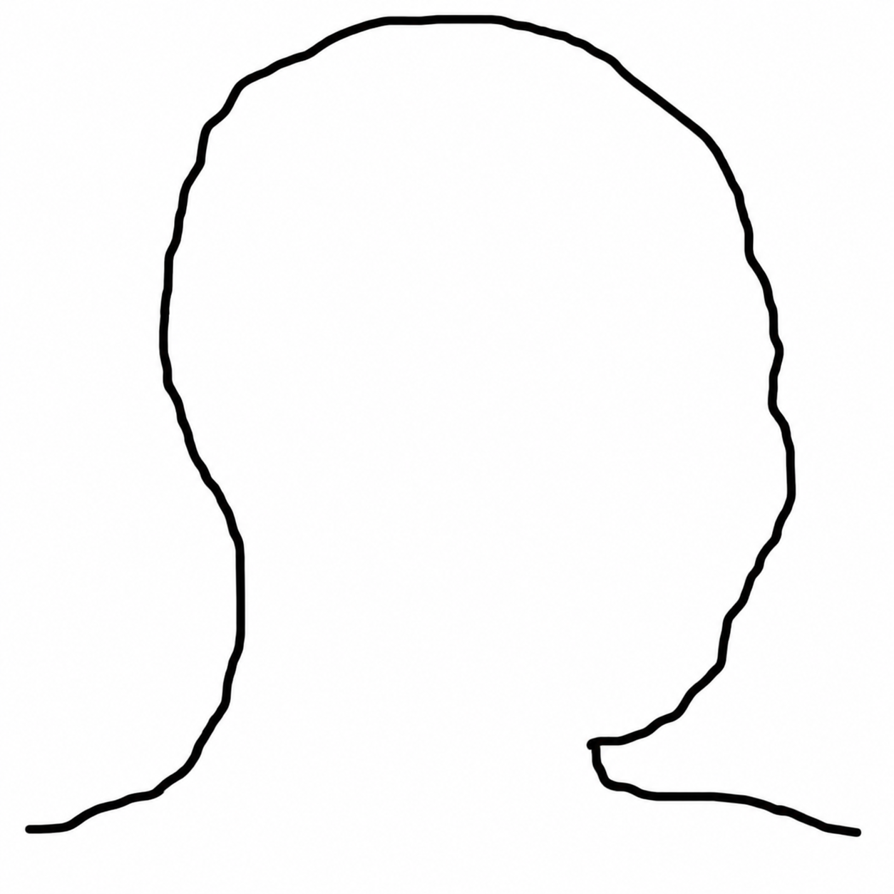 A hand-drawn black outline of a Wojak head with no face at all